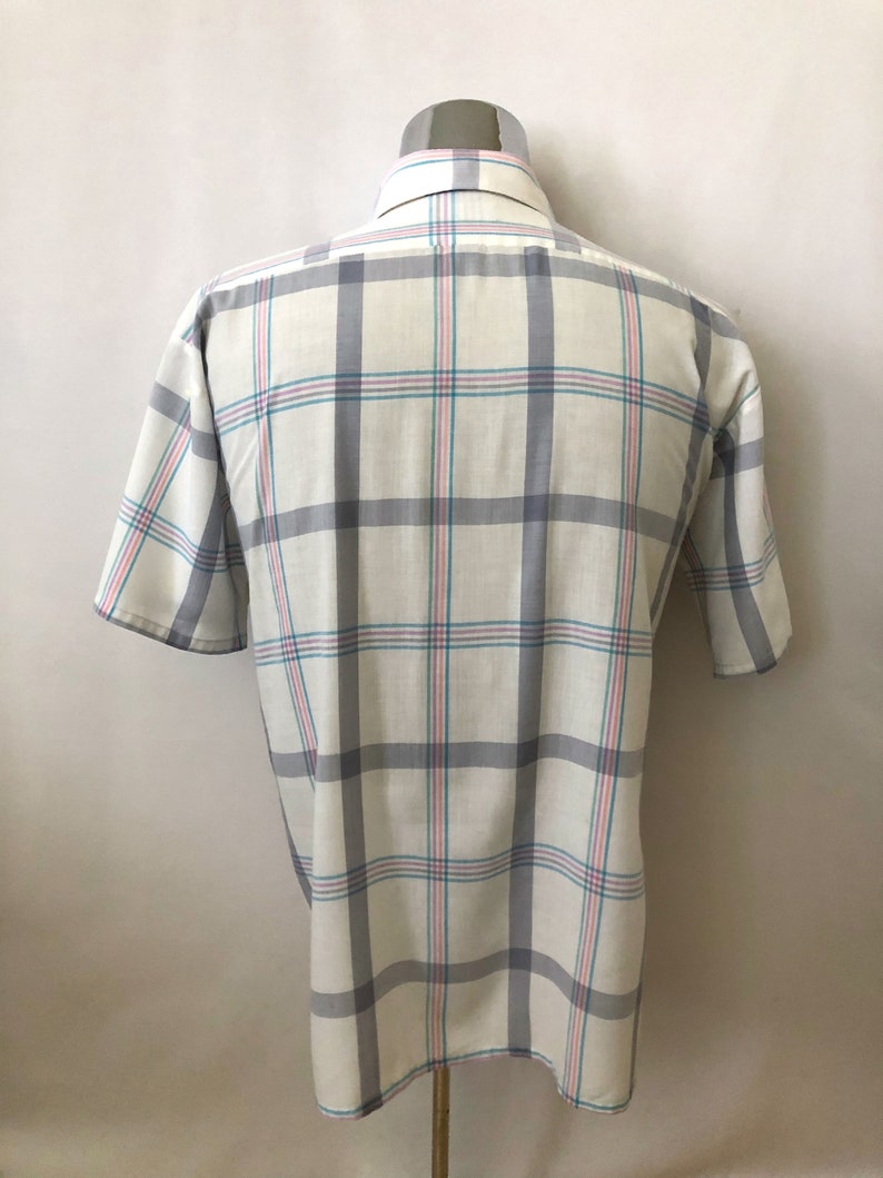 2X Plaid Vintage Mens 80/'s Van Heusen White Short Sleeve Button Down Shirt