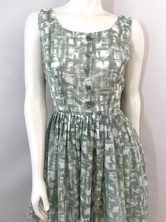 Vintage 50's White, Green, Sleeveless, Swing Dres… - image 5