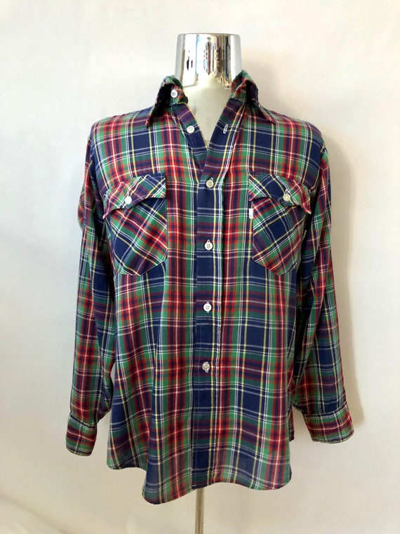 Vintage 70's Levi's, Plaid Shirt, Button Down, Lo… - image 2