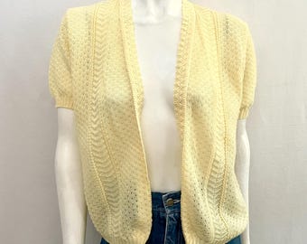 80's Butter Yellow, Short Sleeve, Open Sweater by Suivant (L)