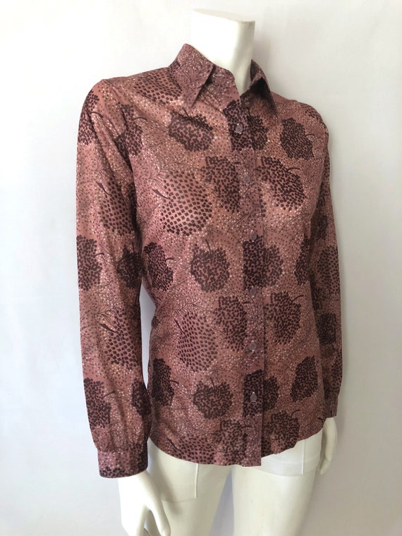 Vintage 70's Disco, Mauve, Tree, Blouse, Long Sle… - image 3