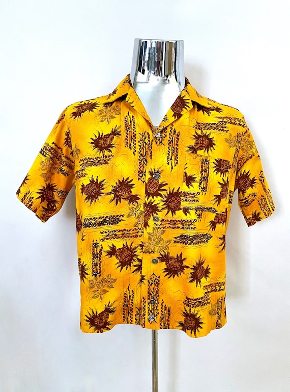 Vintage 60's Yellow, Short Sleeve, Hawaiian Shirt 