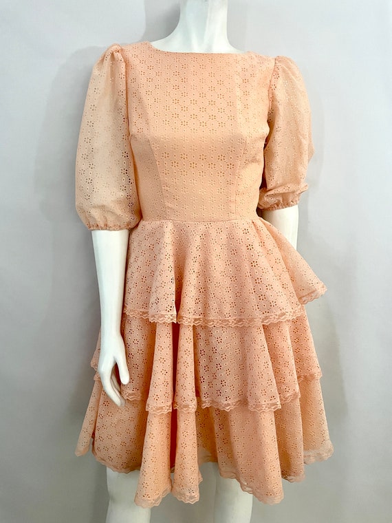 Vintage 70's Square Dancing Dress, Peach, Eyelet … - image 6