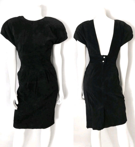 Vintage 90's Black Suede, Cocktail Dress by Liz C… - image 1