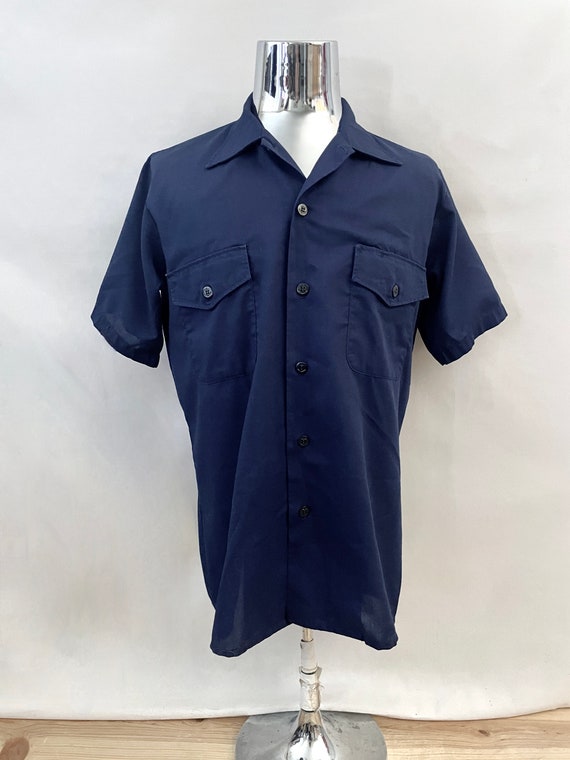 Vintage 70's Sailor Shirt, Navy Blue, Short Sleev… - image 1