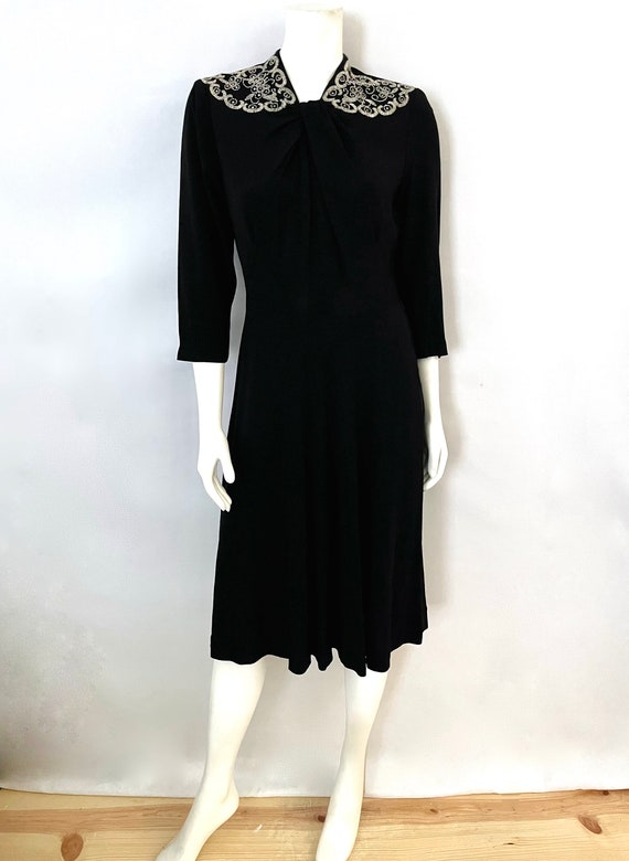 Vintage Women's 40's Black, Beaded, Sleeved, Wiggl