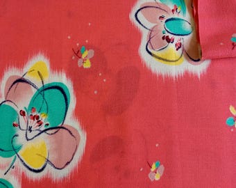 50's Coral Pink Floral Cotton Fabric (1 yard)
