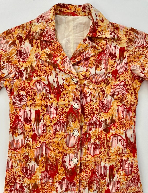 70's Orange, Red, Button Down, Blazer Jacket (Siz… - image 4