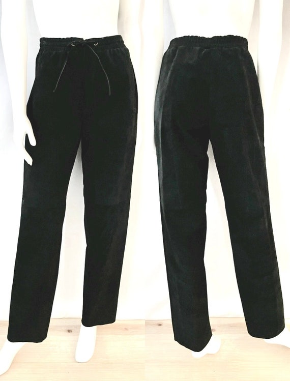 Vintage 90's Black Suede, High Waisted, Pants (M)