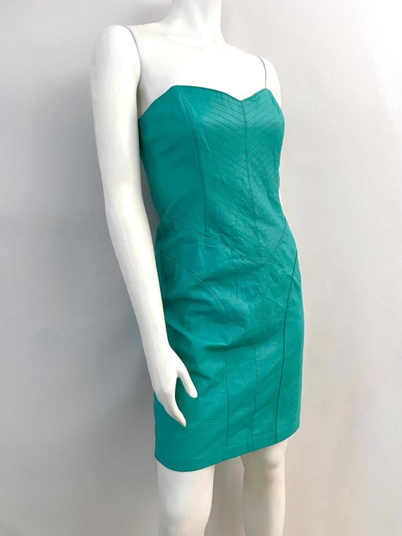 green leather strapless dress Khaki Minimal Strapless Midi Leather Dress 2XL / XL