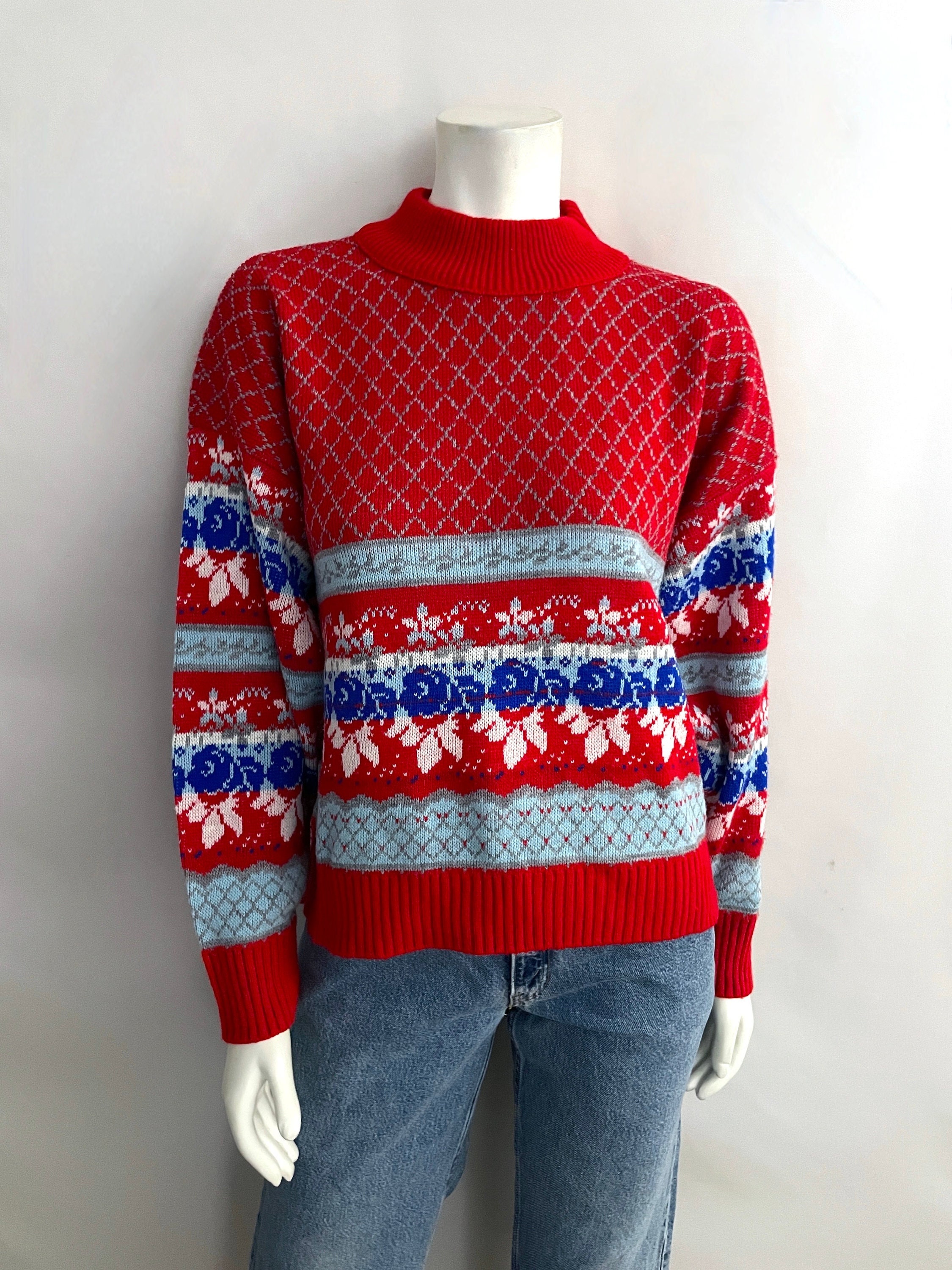 Vintage 80's Pierre Cardin Red Blue Geometric Sweater XL - Etsy Israel