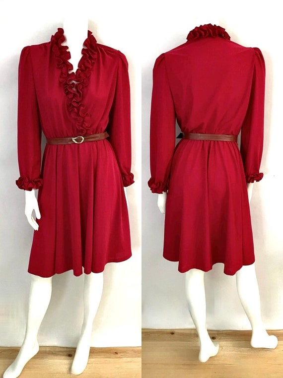 Vintage 70's Lady Carol, Red, Ruffle, Disco Dress… - image 1