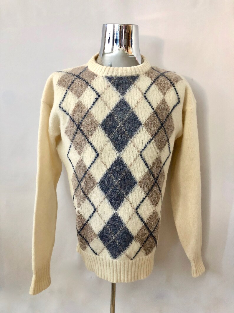 Vintage Men's 80's White Argyle Sweater Long Sleeve | Etsy