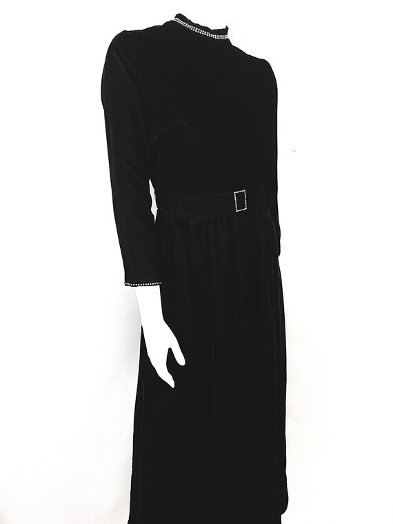 Vintage 80's Black Velour, Long Sleeve, Dress by … - image 2