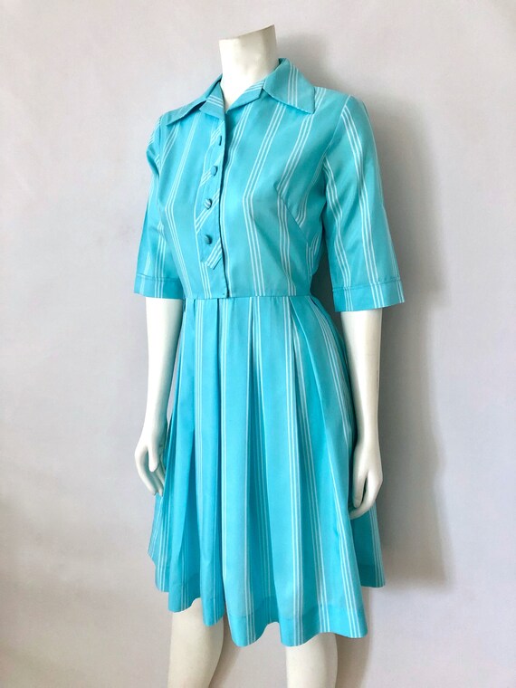 Vintage 50's Turquoise, Striped, Half Sleeve, Swi… - image 6