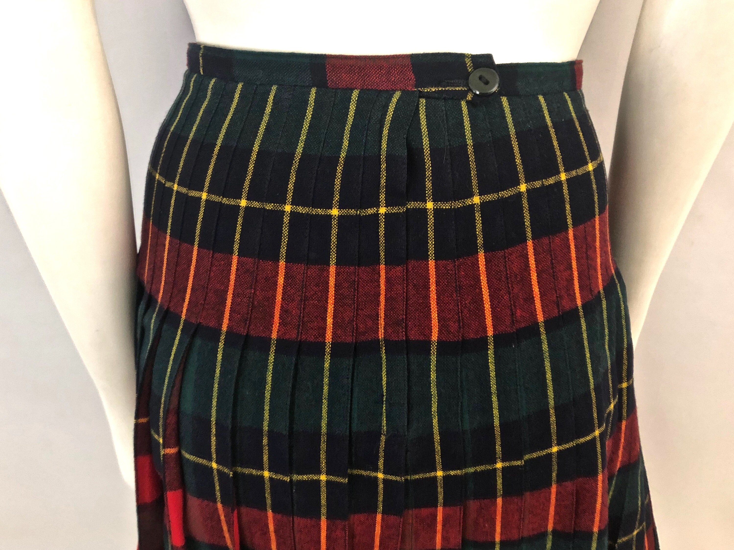 Vintage 60's Red Black Green Wool Plaid Pleated | Etsy