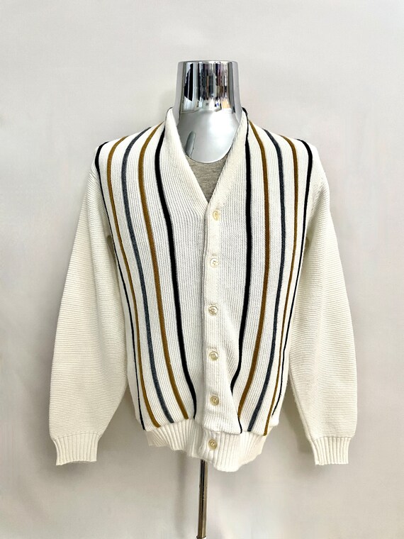 Vintage 60's Campus, Mod, Striped, Cardigan Sweat… - image 5