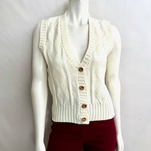 Vintage 70&#39;s Ivory White, Sleeveless, Sweater Vest (M)