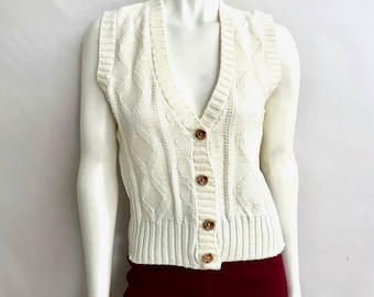 Vintage 70's Ivory White, Sleeveless, Sweater Vest (M)