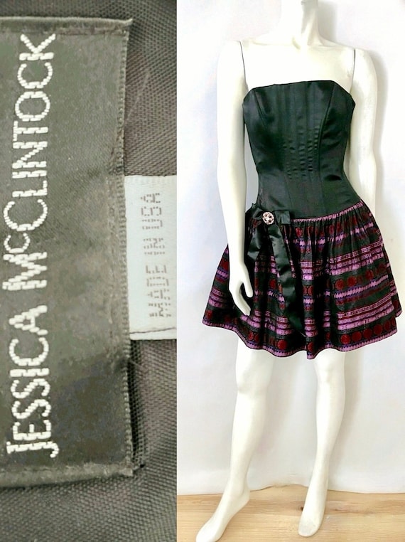 Vintage 80's Jessica McClintock Black, Purple, Str