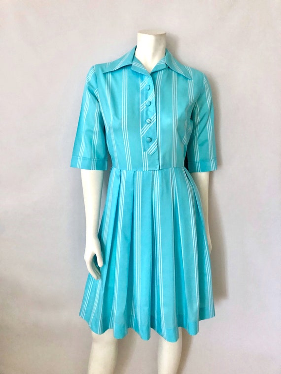 Vintage 50's Turquoise, Striped, Half Sleeve, Swi… - image 2