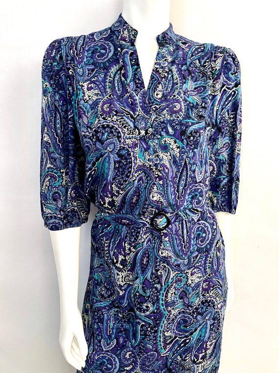 Vintage 80's Blue, Purple, Raglan Sleeve, Belted,… - image 4