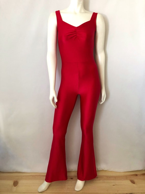 red bell bottom jumpsuit