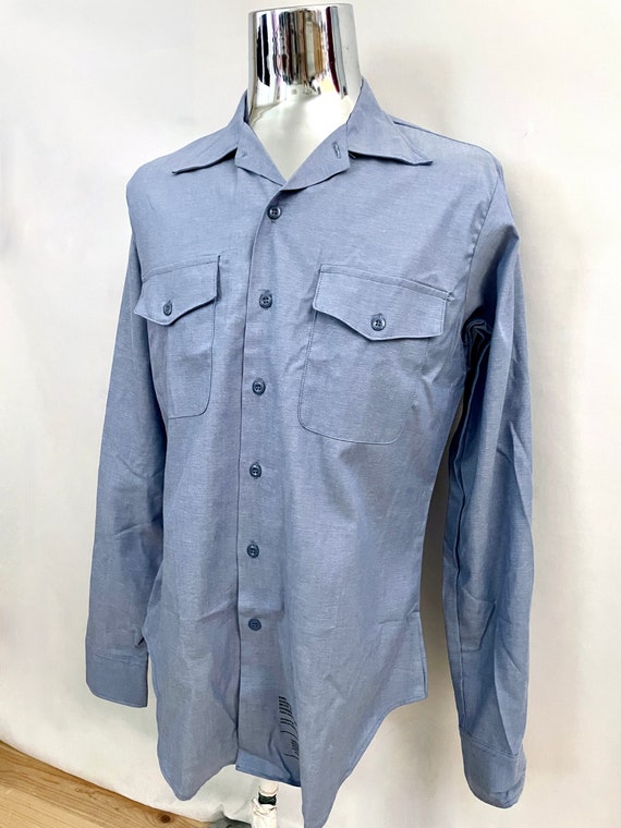 Vintage 70's Deadstock Blue Chambray Shirt Tall (… - image 5