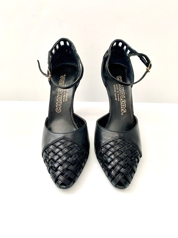 SALE Vintage 80’s Deadstock, Black Leather, Woven… - image 3