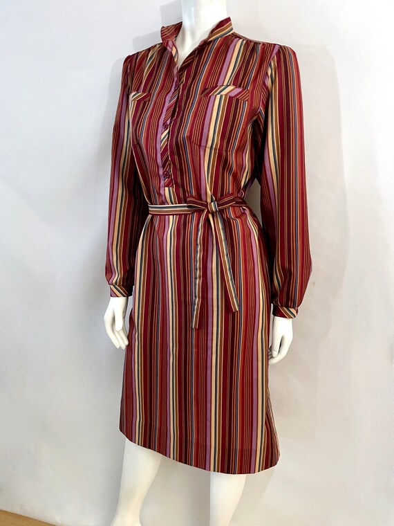 Vintage 70's Anjac, Red, Striped, Long Sleeve, Sh… - image 8