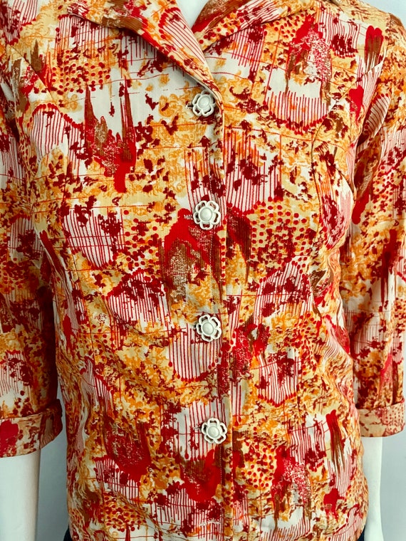70's Orange, Red, Button Down, Blazer Jacket (Siz… - image 5