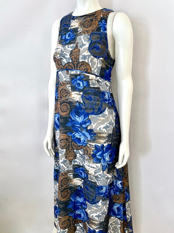 Vintage 70's White, Blue, Floral, Sleeveless, Max… - image 7