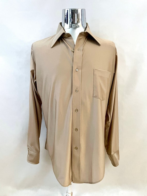70s Disco Shirt Brown Beige Zig Zag Big Collar Medium Vintage -  in  2023