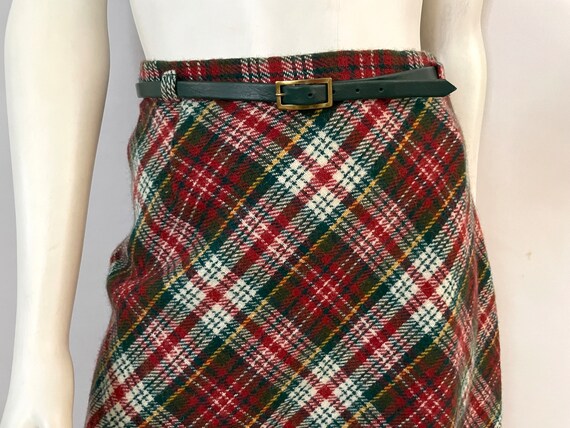 Vintage 70's Red Plaid Wool Belted Skirt by Summi… - image 3