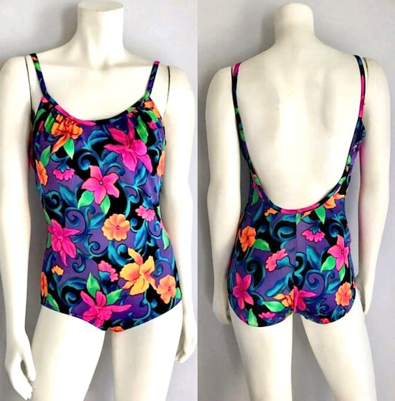 Vintage 80's Jantzen, Floral Swimsuit, One Piece … - image 1