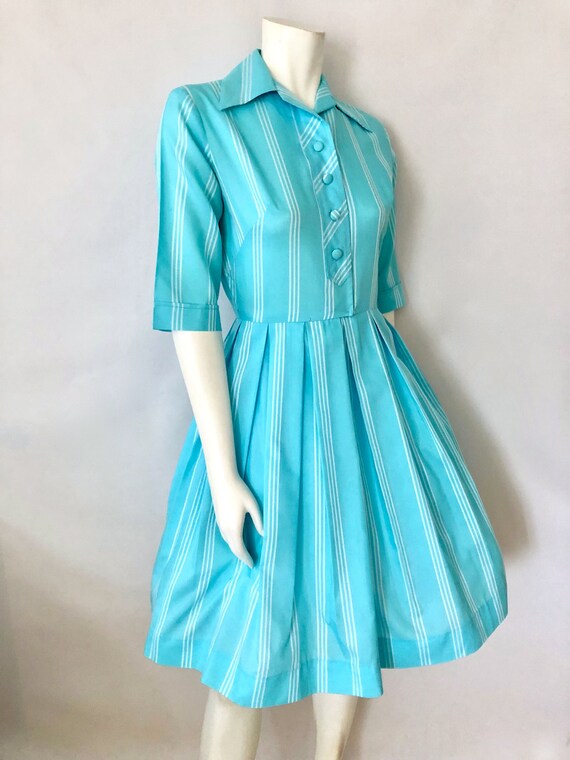 Vintage 50's Turquoise, Striped, Half Sleeve, Swi… - image 3