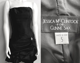 Vintage 80's Jessica McClintock for Gunne Sax, Black, Strapless Dress (XS)