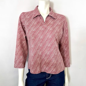Vintage 60&#39;s Mod, Red, White, Half Sleeve, Zip Blouse (M)