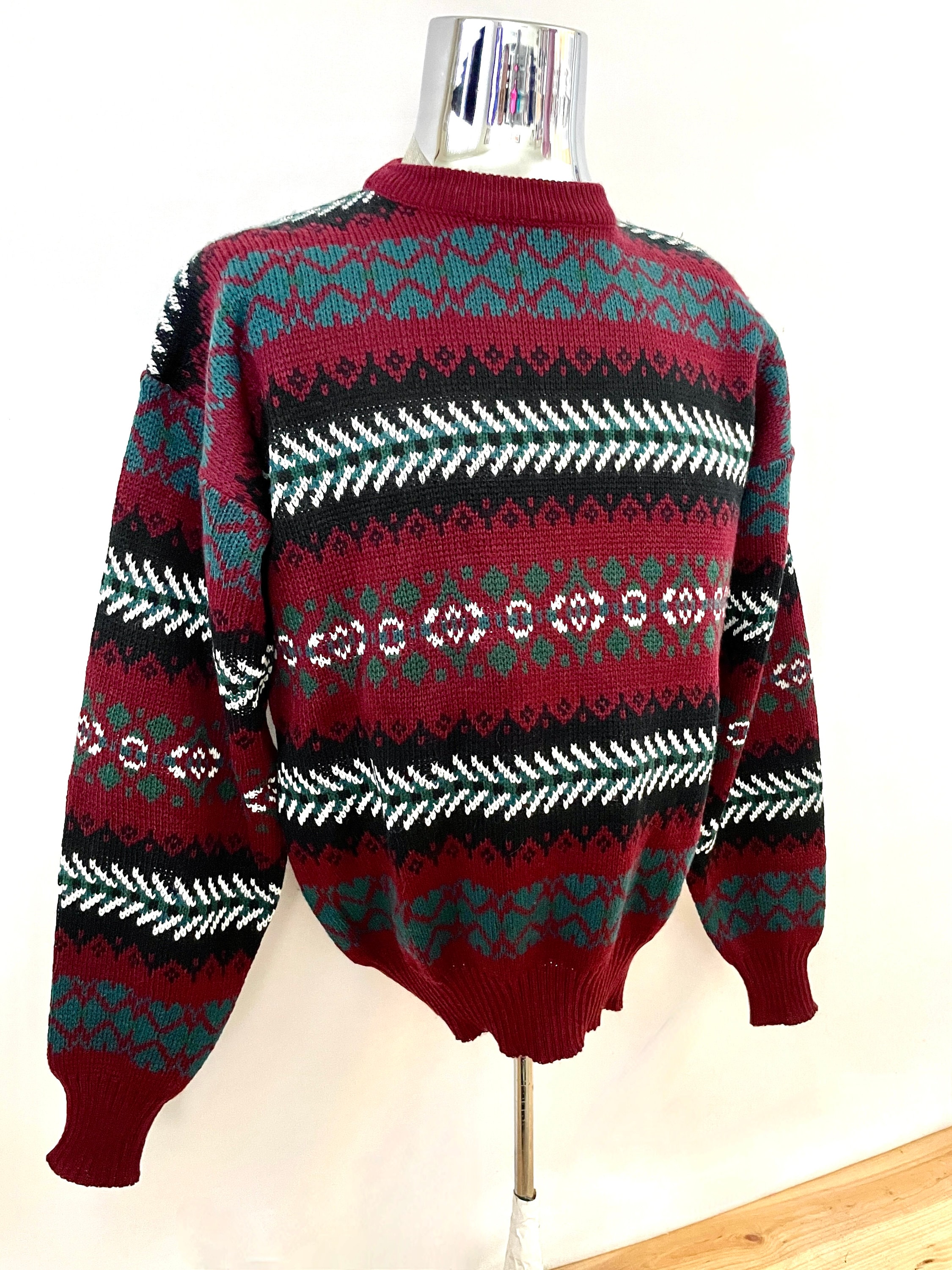 Pull Tricoté Next Garçon 6-9 Mois - Bordeaux, Motif Géométrique Années 80, Neuf Avec étiquette