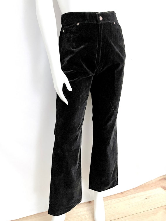Vintage 70's Black, Velour, Bootcut Pants, (Size … - image 3