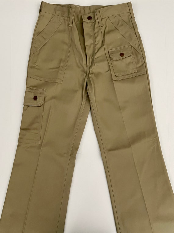 Vtg 1970's Men's Maverick Flare Leg Cargo Jeans Khaki Pants 31x34 Long USA Made 