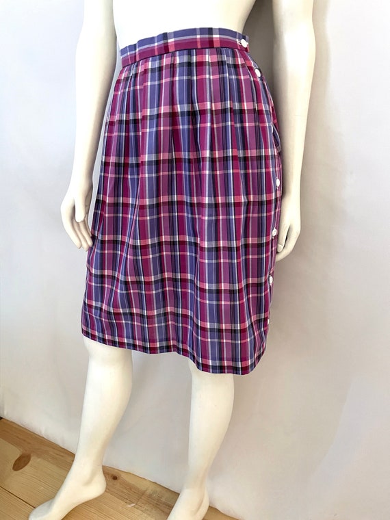 Vintage 70's Purple, Plaid, Skirt, Cotton, Knee L… - image 7