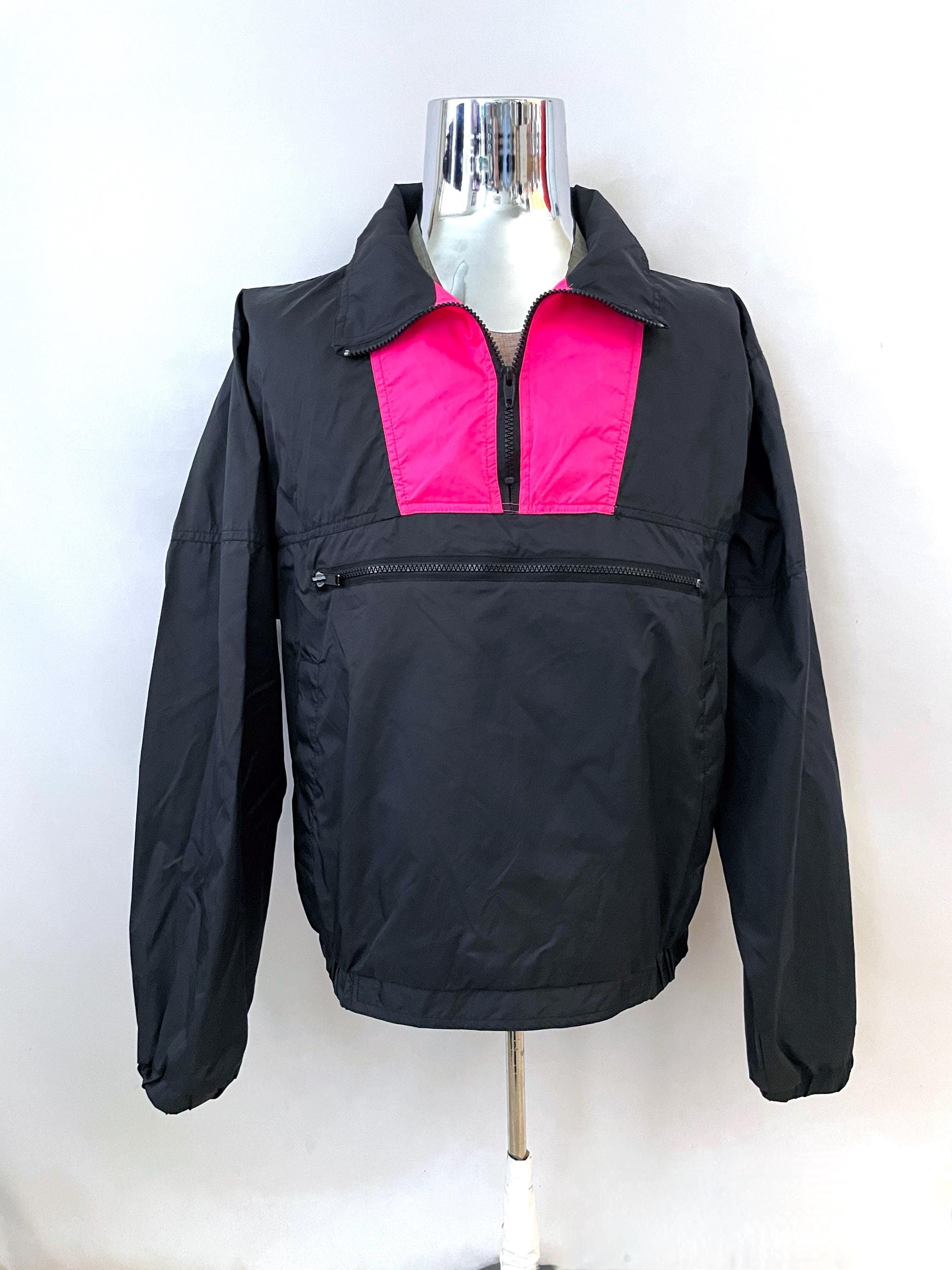 Vintage 90 s Neon Pink Hooded Windbreaker M L