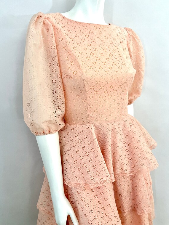 Vintage 70's Square Dancing Dress, Peach, Eyelet … - image 3