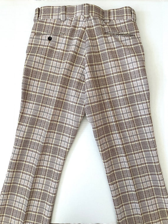 Vintage 70's White, Plaid Pants, Bootcut Leg (W34) - image 7