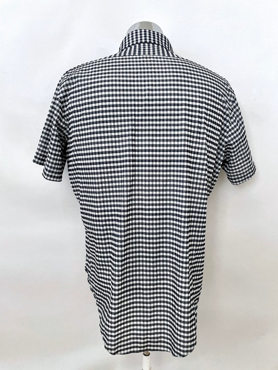 Vintage 70's Navy Blue Checkered Disco Shirt (XL) - image 8