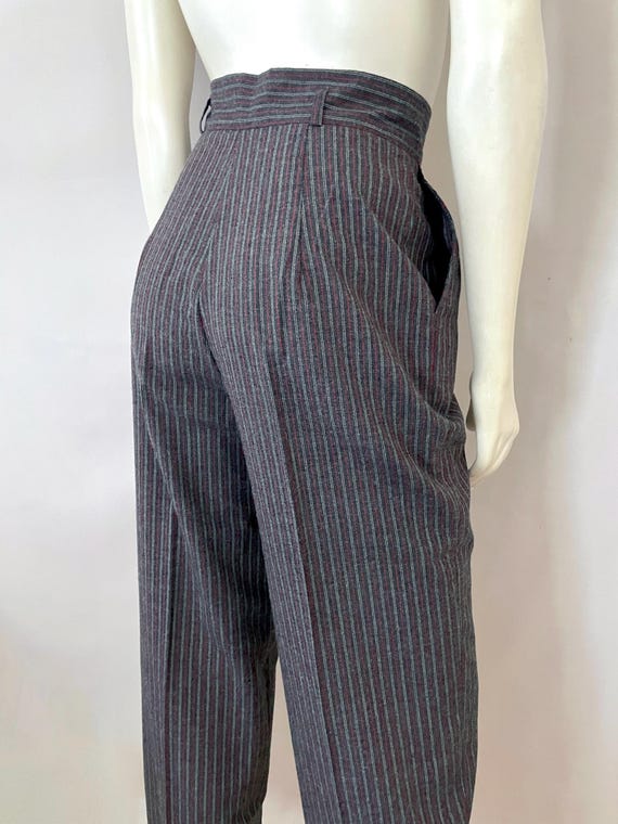 パンツ 50s vintage wool stripe wide slacks gray 1940s Vintage Gray Wool Pleated High Waisted Trousers 33x29 | eBay