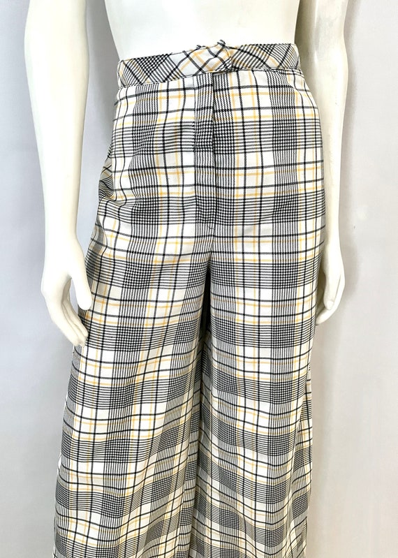 Vintage 70's White Plaid High Waisted Wide Leg Pa… - image 5