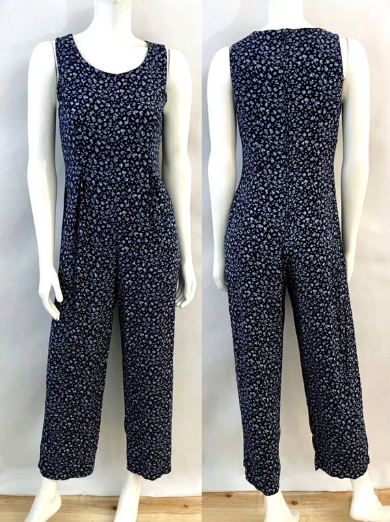 Vintage 90's Navy Blue, Sleeveless Jumpsuit (Size 