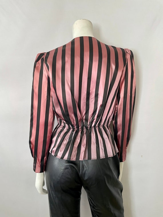 Vintage 90's Popi, Pink, Striped, Peplum Blouse (… - image 10
